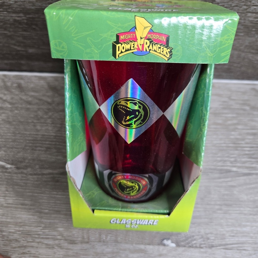 Mighty Morphin Power Rangers Red Ranger Glassware 16 oz Glass Cup Saban New
